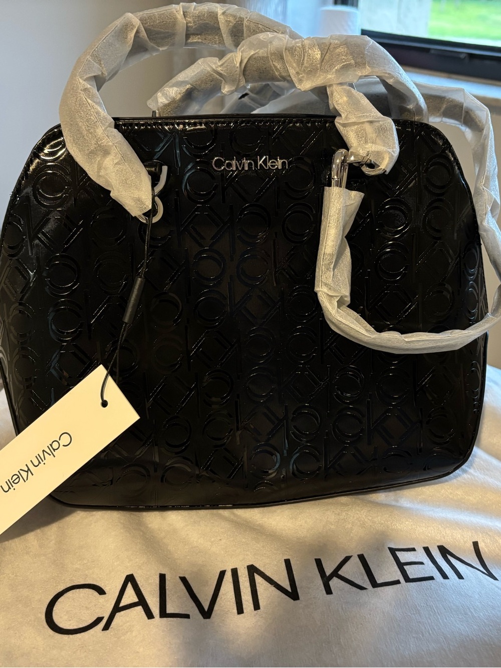 Brand New Calvin Klein "Lucy" Satchel Bag – Black Embossed Logo